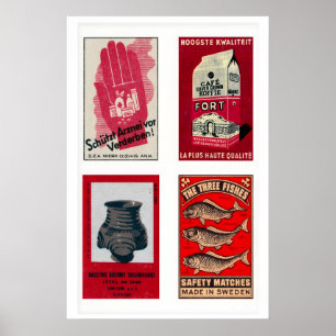 Rot & Beige Streichholzschachtel-Etiketten-Rasterd Poster