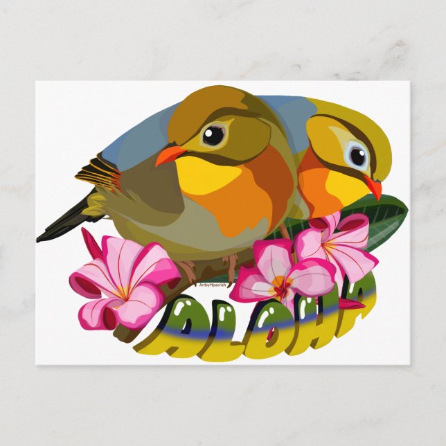 ROT-BILLIERTE LEIOTHRIX-VÖGEL - ALOHA POSTKARTE (Vorderseite)