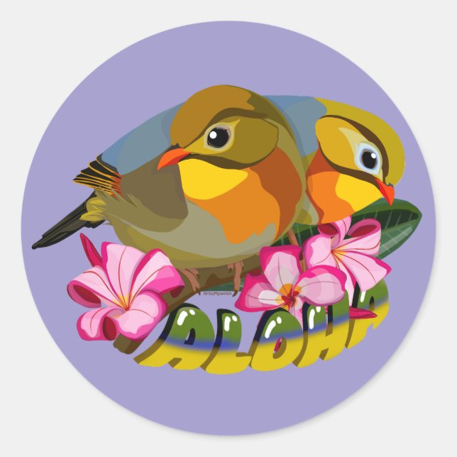 ROT-BILLIERTE LEIOTHRIX-VÖGEL - ALOHA RUNDER AUFKLEBER (Vorderseite)