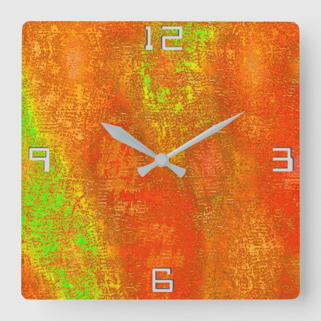 Rot bis Limon mit Grooves und gemaschter Farbe Quadratische Wanduhr (Vorderseite)