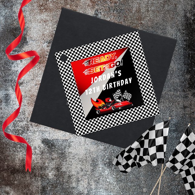 Rot | Black Go Kart Racing Geburtstag Geschenkanhänger (Red and Black Go Kart Racing Kid's Birthday "Ready, Set, Go!" Favor Tags)