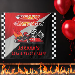 Rot Black Go Kart Racing Geburtstagsparty Hinter Wandteppich
