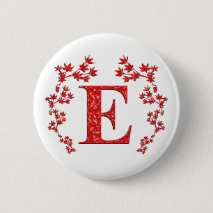 Rot-Blätter des Monogramm-Buchstabe-E Button