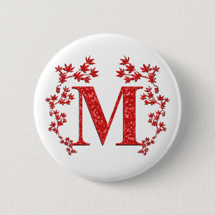Rot-Blätter des Monogramm-Buchstabe-M Button
