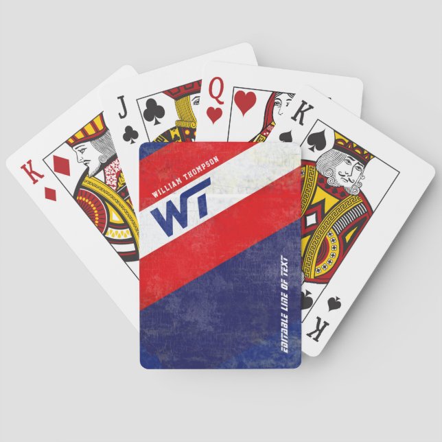 Rot-Blau-Amerikanische Farben diagonal gestreift Spielkarten (Rückseite)