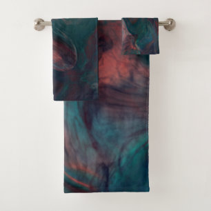 Rot, Blau, aquamarin und Lila Marmor abstrakt Badhandtuch Set
