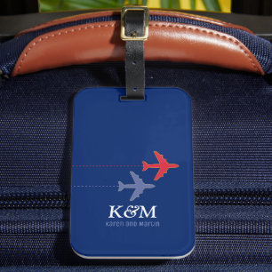 Rot-Blau-Flugzeuge mit Couple Names Travel Gepäckanhänger