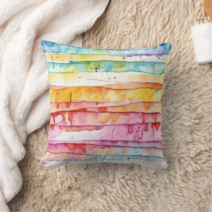 Rot, Blau, Gelb, Abstrakte Aquarellschichten Kissen
