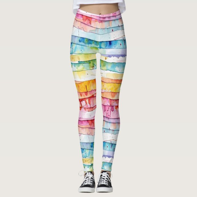 Rot, Blau, Gelb, Abstrakte Aquarellschichten Leggings (Vorderseite)