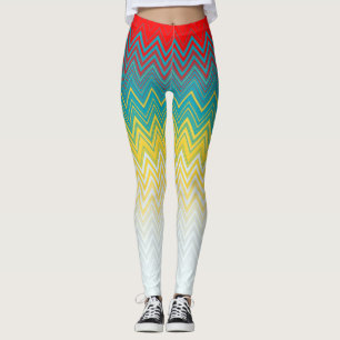 Rot Blau Gelb Chic Einzigartiges Zickzack-Muster Leggings