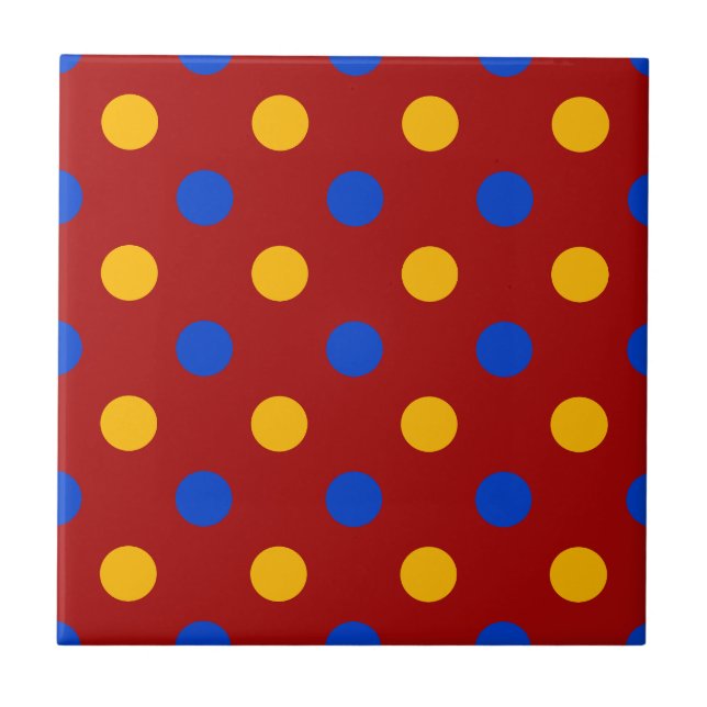 Rot Blau Gelb Polka Punkte Design  Fliese (Vorderseite)