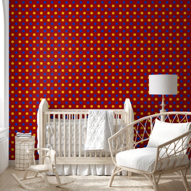 Rot Blau Gelb Polka Punkte Design  Tapete (Kinder)