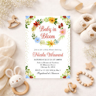 Rot Blau Gelbe Blumen Kranz Babyparty Einladung