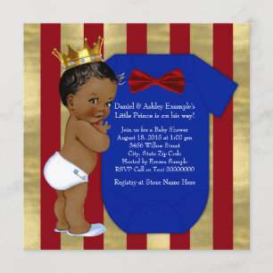 Rot Blau Gold Ethnischer Prinz Baby Shower Einladung