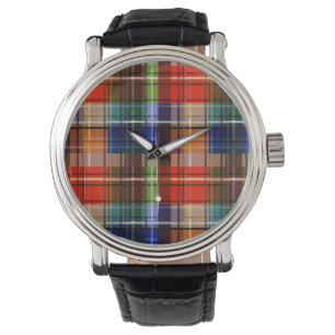 Rot Blau Grün Gelb Kariert Tartan Design Armbanduhr