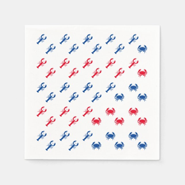 Rot-Blau-Hummer und Krabbenpatriotie Serviette (Vorderseite)