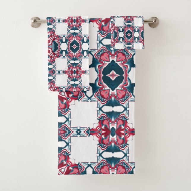Rot-Blau-Kaleidoskopmuster Badhandtuch Set (Insitu)