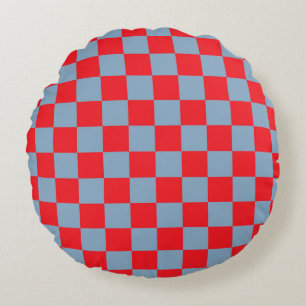 Rot Blau Kariertes Gingham-Muster Rundes Kissen
