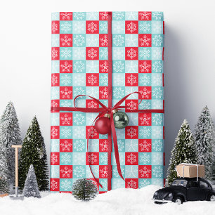 Rot-blau kariertes Schneeflocken-Weihnachts- Geschenkpapier