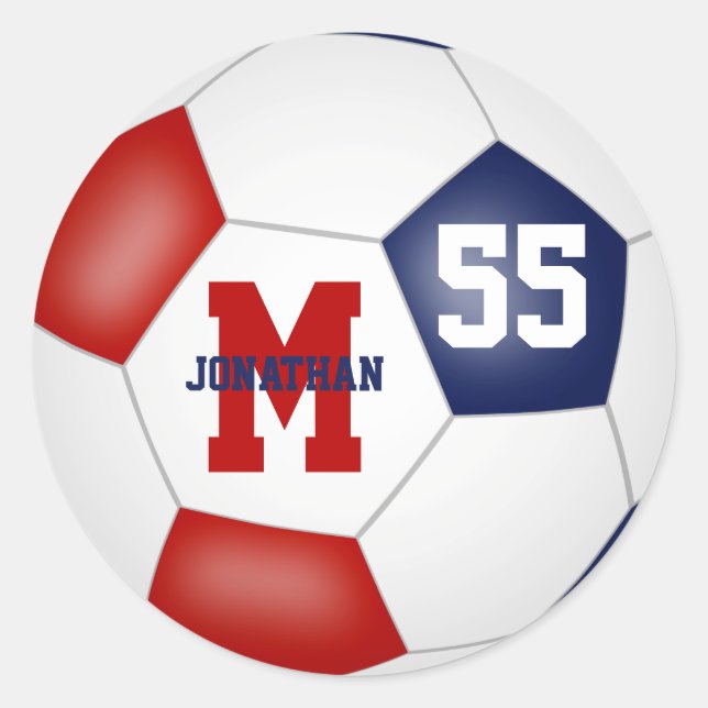 Rot-Blau-Mannschaftsfarben Fußball personalisiert Runder Aufkleber (Vorderseite)