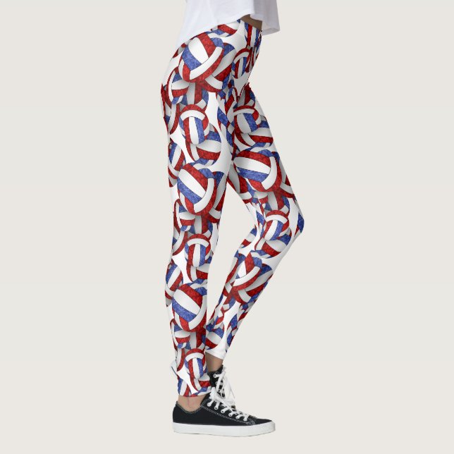 Rot-Blau-Mannschaftsfarben Spiralkugeln Muster Leggings (Rechts)