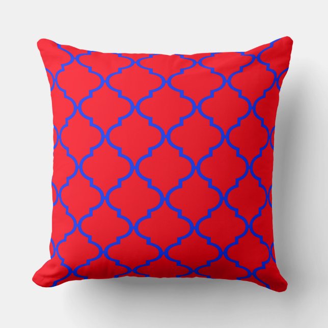 Rot-Blau-marokkanisches Quatrefolienmuster-Muster  Kissen (Vorderseite)