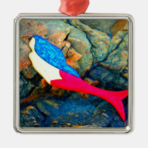 Rot-Blau-Meerjungfrau Silbernes Ornament