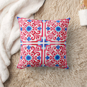 Rot & Blau Mexikanisch Traditionelle Florale Talav Kissen