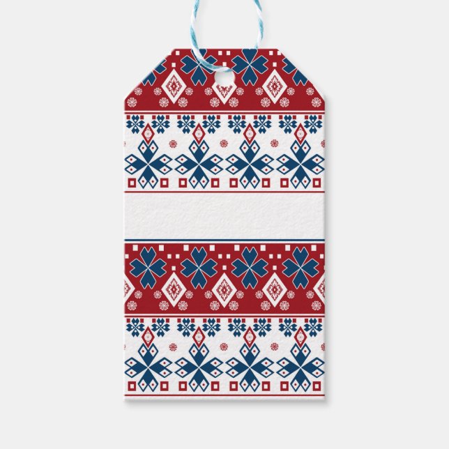 Rot-Blau-Ornament Geschenkanhänger (Vorderseite)