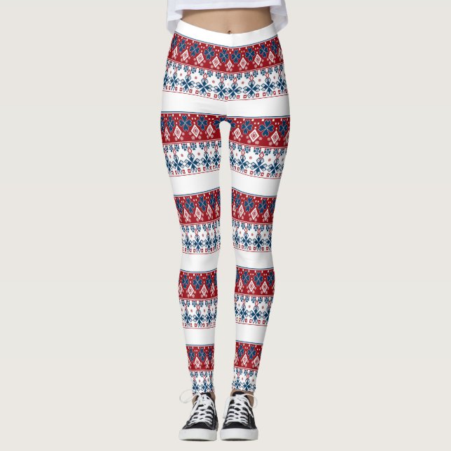 Rot-Blau-Ornament Leggings (Vorderseite)