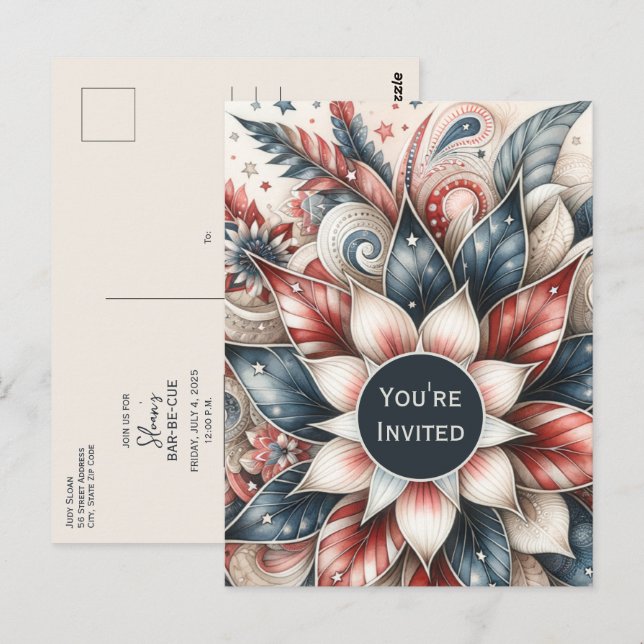 Rot-Blau-Party Einladung Postkarte (Vorne/Hinten)