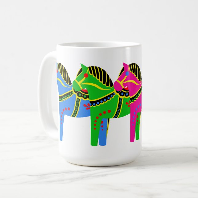 Rot/blau/rosa/grün Nordisches Folklopferd Dala Kaffeetasse (Vorderseite Links)