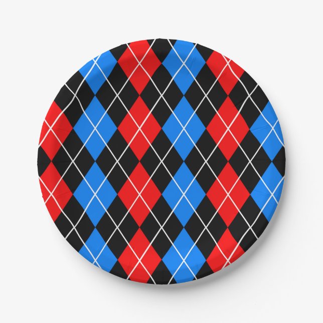 Rot Blau Schwarz Argyle Karo Design  Pappteller (Vorderseite)