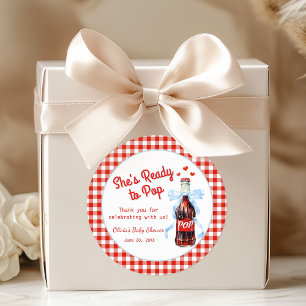Rot & Blau Sie ist bereit zu platzen Baby Shower Runder Aufkleber