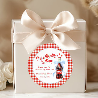 Rot & Blau Sie ist bereit zu platzen Baby Shower Runder Aufkleber