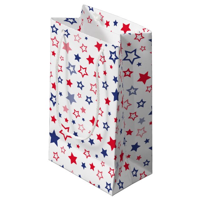 Rot-Blau-Sternenmuster Kleine Geschenktüte (Vorderseite Schrägansicht)