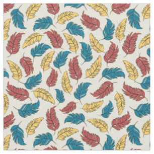 Rot, Blau und Gelb Cartoon Feathers on Cream Stoff