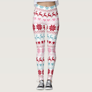Rot, Blau und Rosa Fair Isle Print Leggings