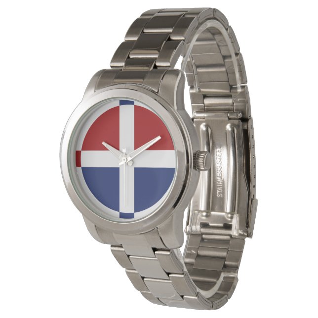 Rot, Blau und Weiß bescheidene Cross Watch Armbanduhr (Schrägansicht)