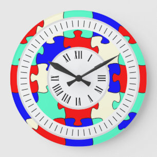 Rot, Blau und Weiß mit Stunden und Minuten Große Wanduhr