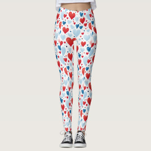 Rot, Blau und Weißes Herz Leggings