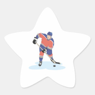 Rot-Blau-Uniform-Eishockeyspieler-Vektorgreifer Stern-Aufkleber