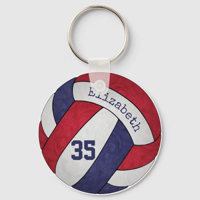 Rot-Blau-Volleyball-Schlüsselanhänger mit der Numm Schlüsselanhänger (Vorderseite)