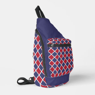 Rot Blau Weiß Harlekin Diamant Karomuster Crossbody Bag