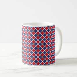 Rot Blau Weiß Harlekin Diamant Schachbrett Muster Kaffeetasse