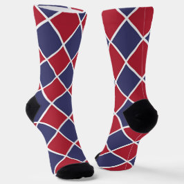 Rot Blau Weiß Harlekin Diamant Schachbrett Muster Socken