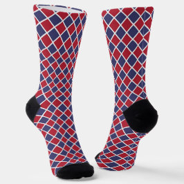 Rot Blau Weiß Harlekin Diamant Schachbrett Muster Socken