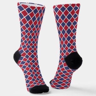 Rot Blau Weiß Harlekin Diamant Schachbrett Muster Socken