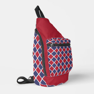 Rot Blau Weiß Harlekin Diamant Schachbrettmuster Crossbody Bag