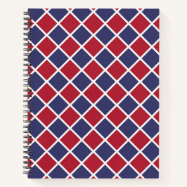 Rot Blau Weiß Harlekin Diamant Schachbrettmuster Notizbuch